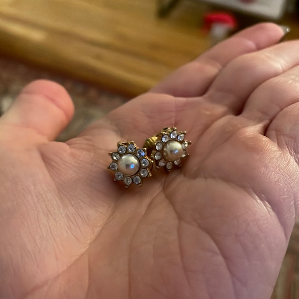 Pearl and rhinestone clip ons